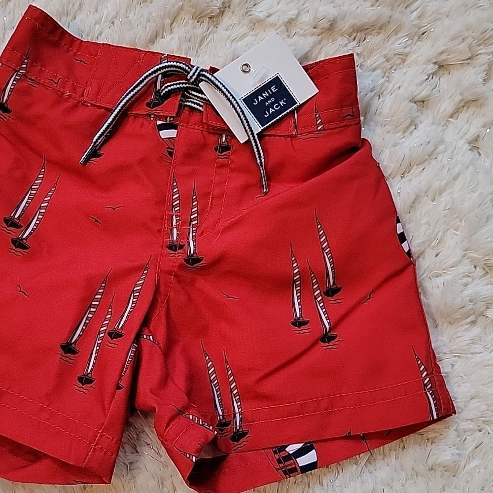 JANIE AND JACK RED SAILBOAT SWIM TRUNKS, SIZE 0-3 MONTHS - NEW! - Picture 3 of 7